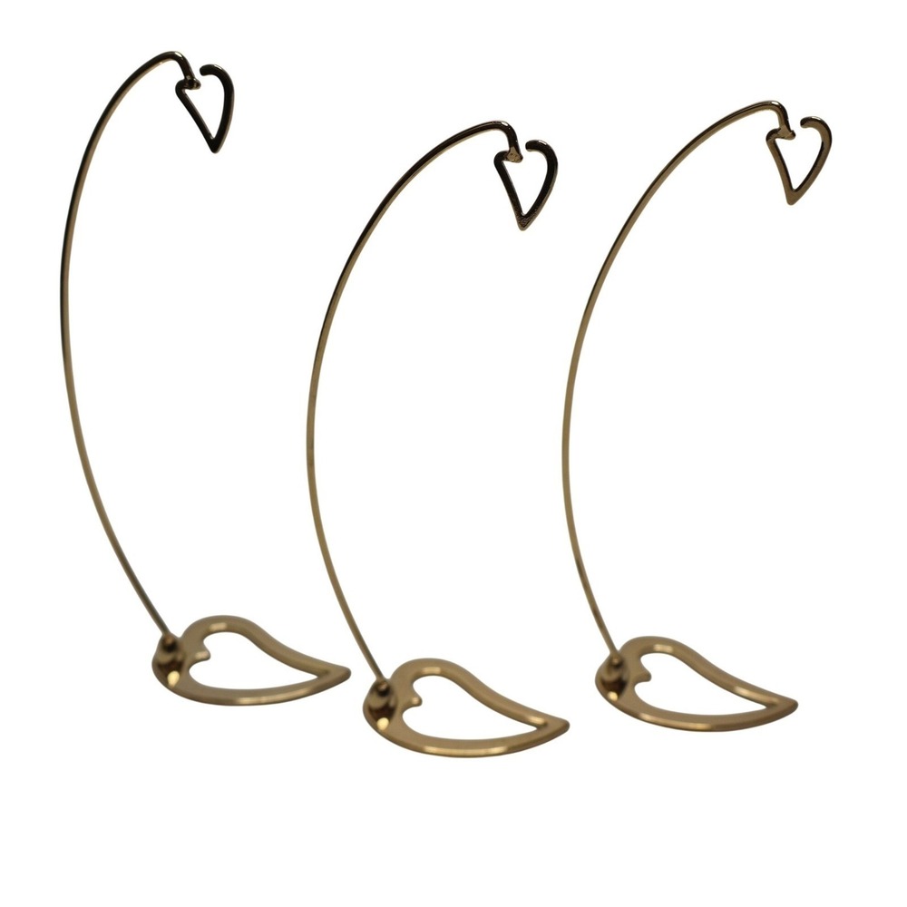 Set of 3 Vintage Brass Gold Tone Heart Lightweight Ornament Display Stands 6.5"
